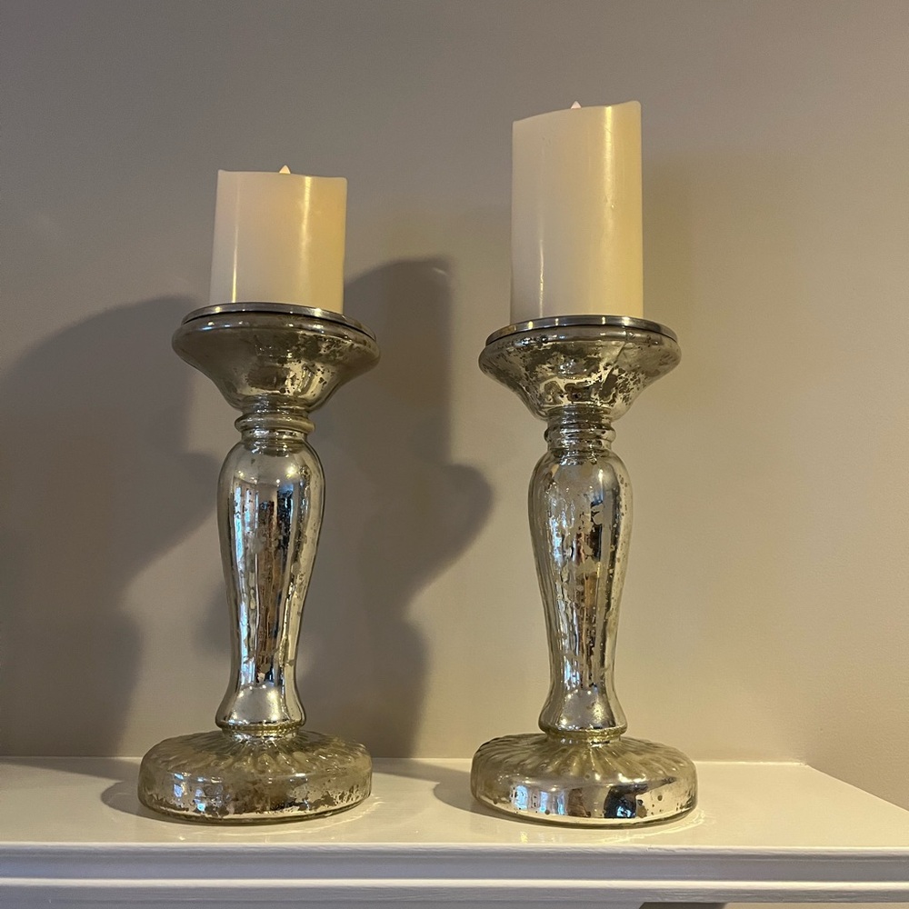 Elegant Silver Mercury Glass Candle Holders